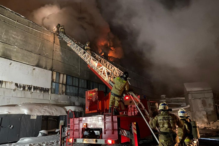 Пожар 19 января на фанерно-плитном комбинате в Уфе