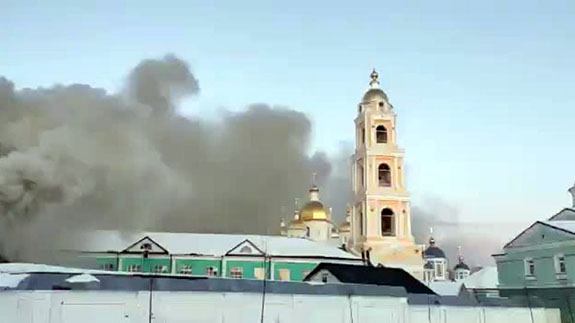 Пожар 11 марта на территории Оранского мужского монастыря в Нижегородской области